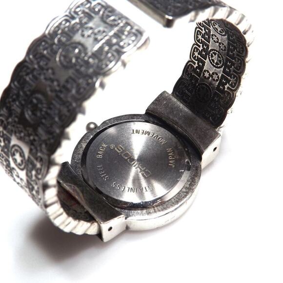 Chico's Cuff Watch, Turquoise Face, Silver Tone Engraved Band, Japanese Movement - Picture 8 of 12